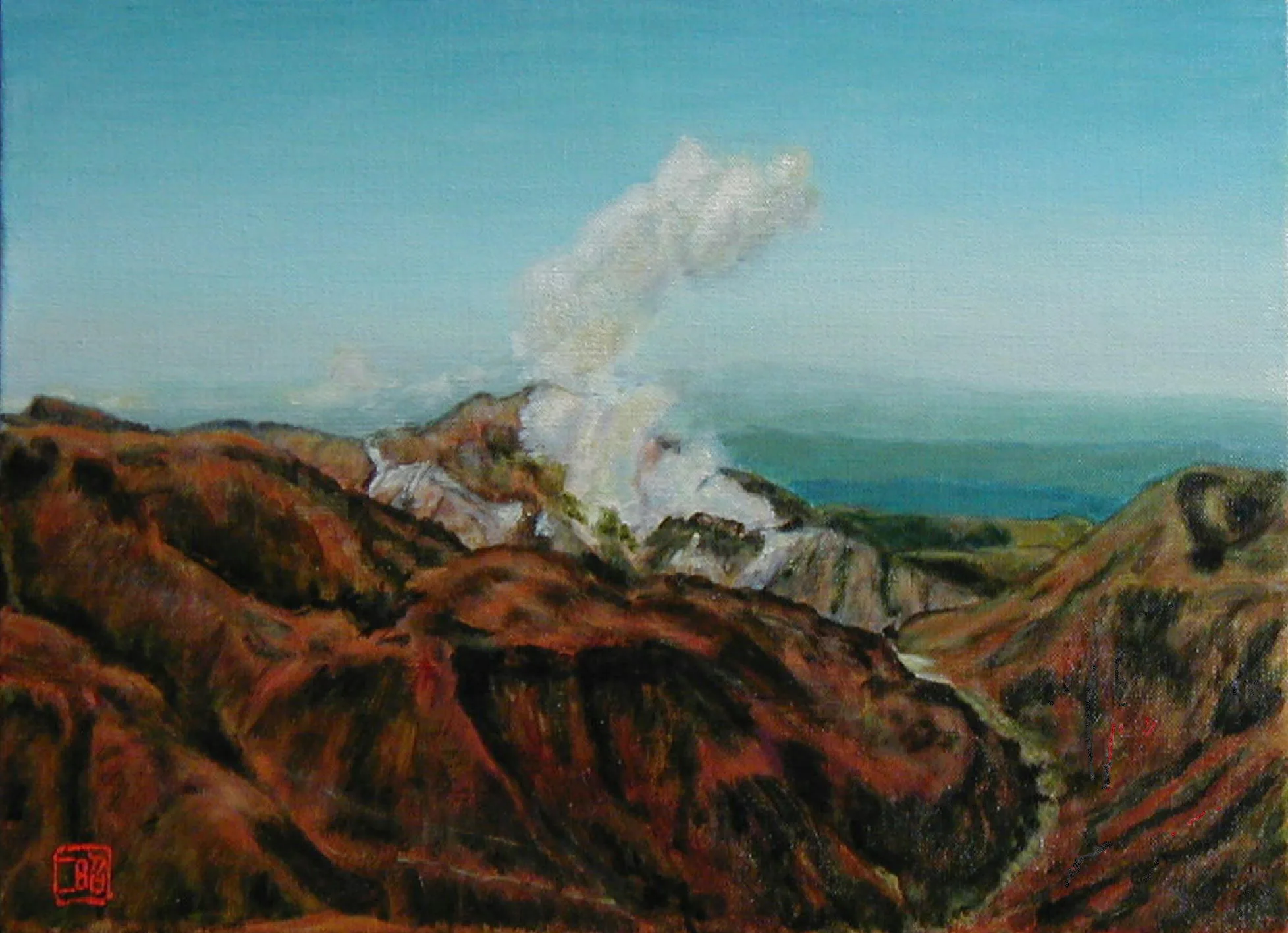 硫黄山噴煙・大船で